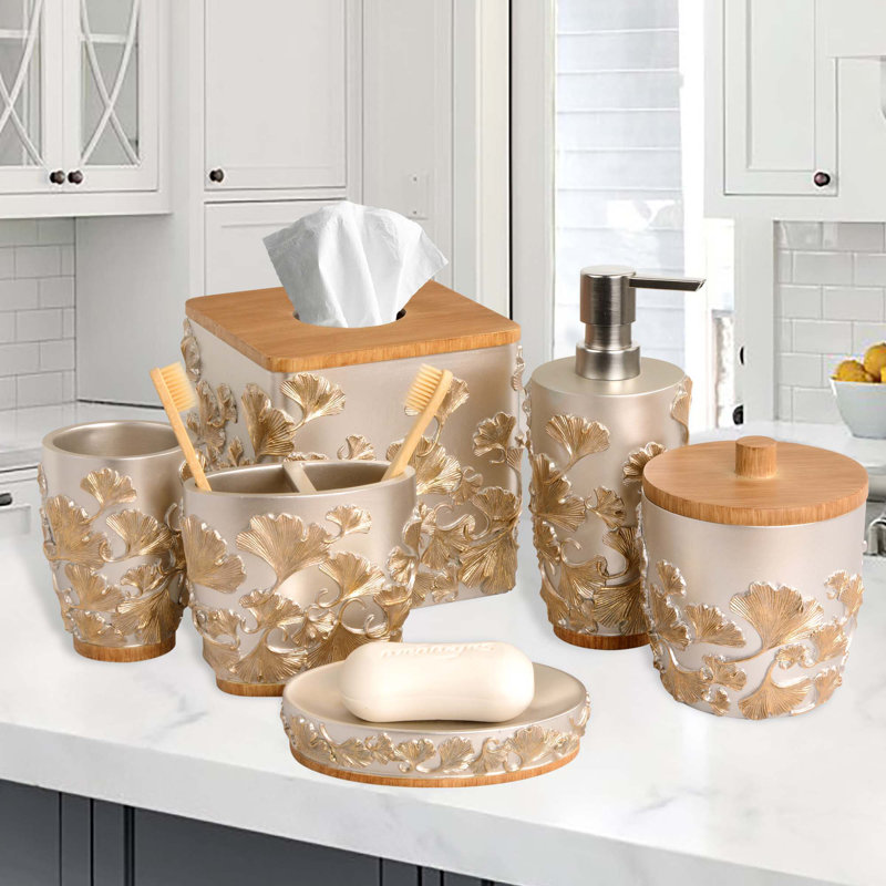 Valencia Collection Polyresin Bathroom Set Elegant Accessories for Christmas Modern Home Decor