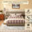 Chenille Built-in Nightstands King Bed Frame with Storage Drawers, No Box Spring Needed, Brown-479620776-479620774
