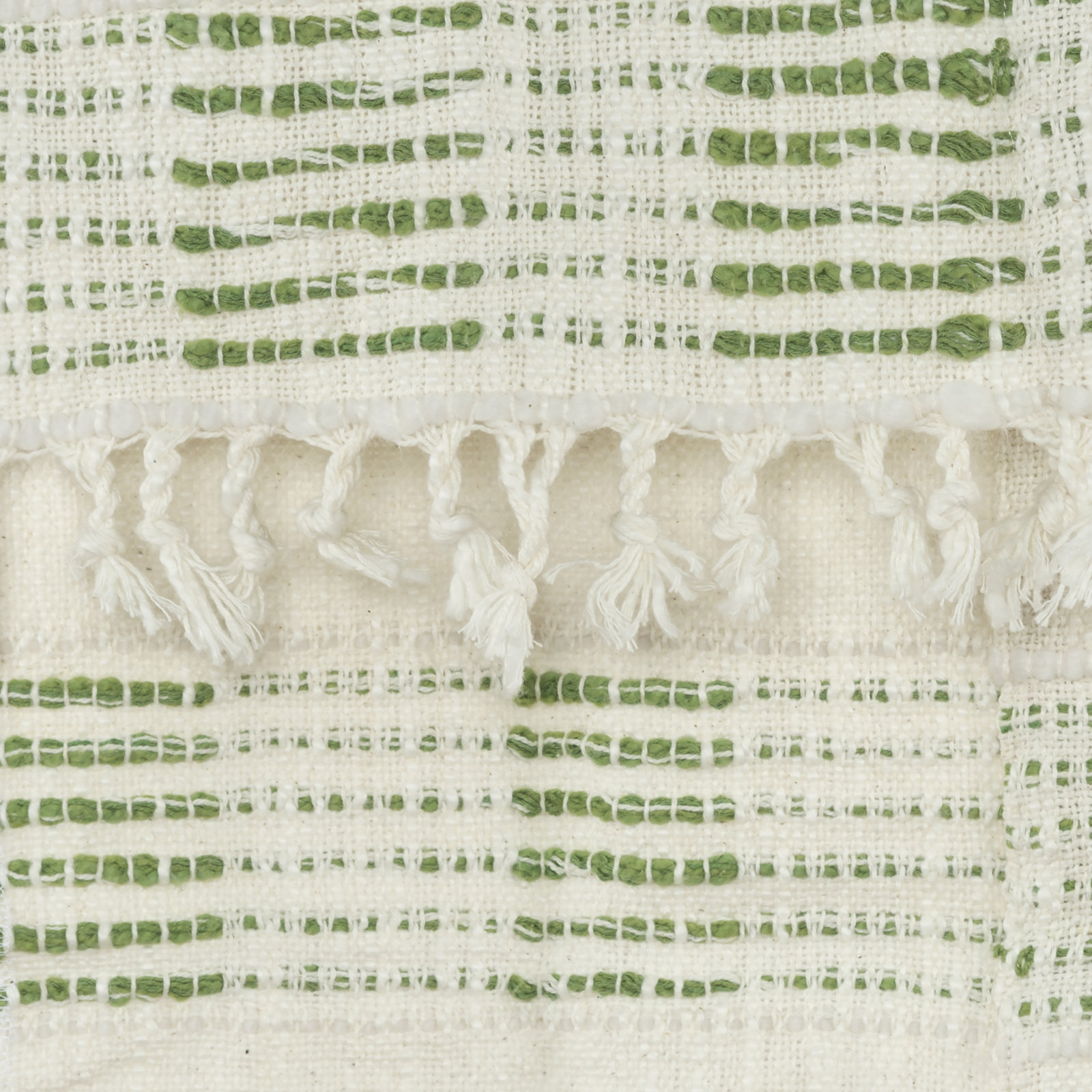Alora Cotton Hand Woven Throw Blanket, Green/White