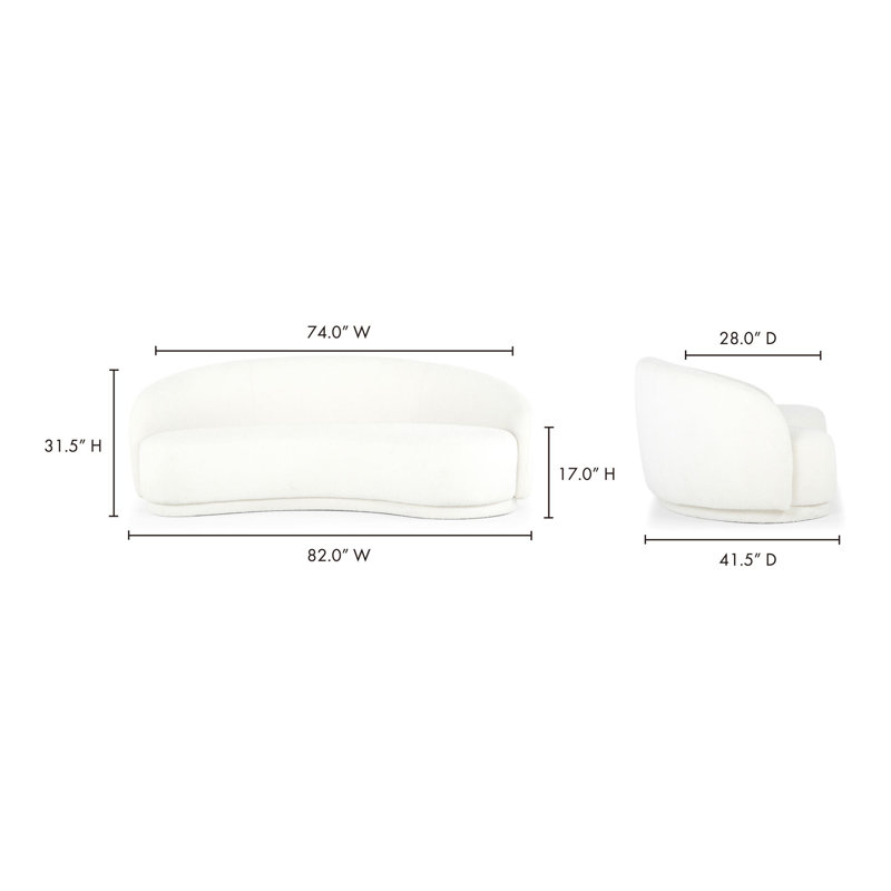 82.25" Round Arm Curved Loveseat, White Boucle