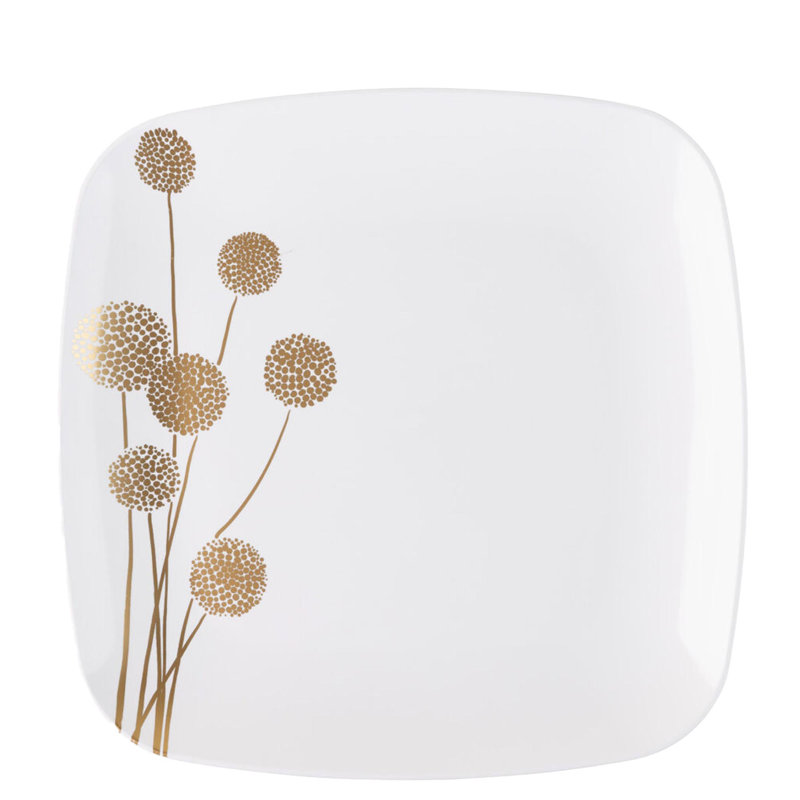 Assiettes en plastique blanches de 8,5 pouces avec motif de pissenlit doré Ecoqualité pour 30 invités