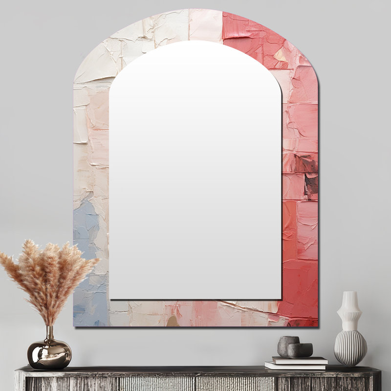 Minimalisme rose Poteries II - miroir mural en spirale abstrait en spirale, 43 po x 33 po
