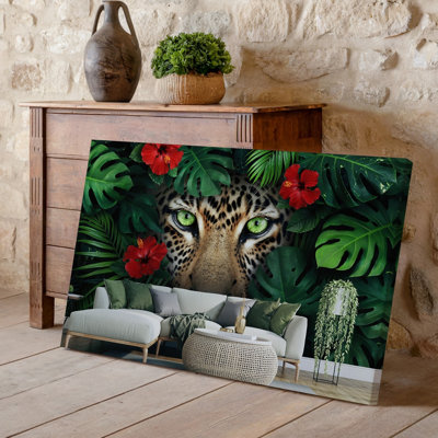 Toile, scène de jungle vibrante mettant en vedette un visage de léopard en grève