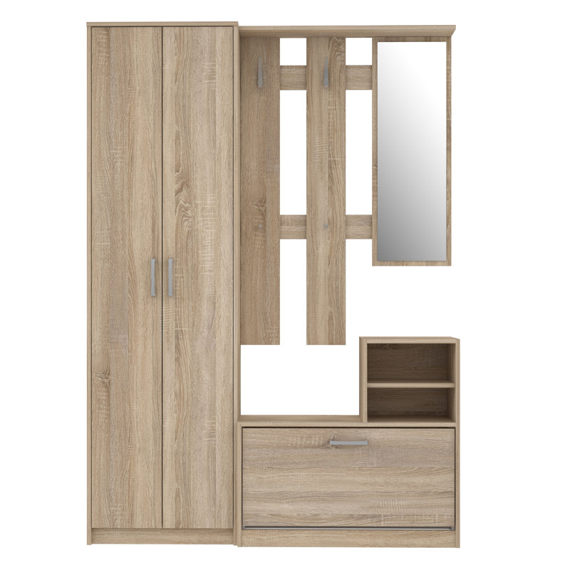 Tyneside Hall Tree 135cm Wide with Bench and Shoe Storage, Beige