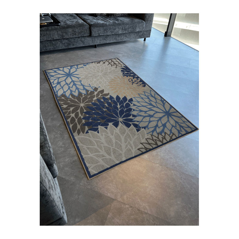 Tapis bleu délavé à motif floral multicolore, Tapis de couloir 4 pi 11 po x 9 pi 10 po inclus