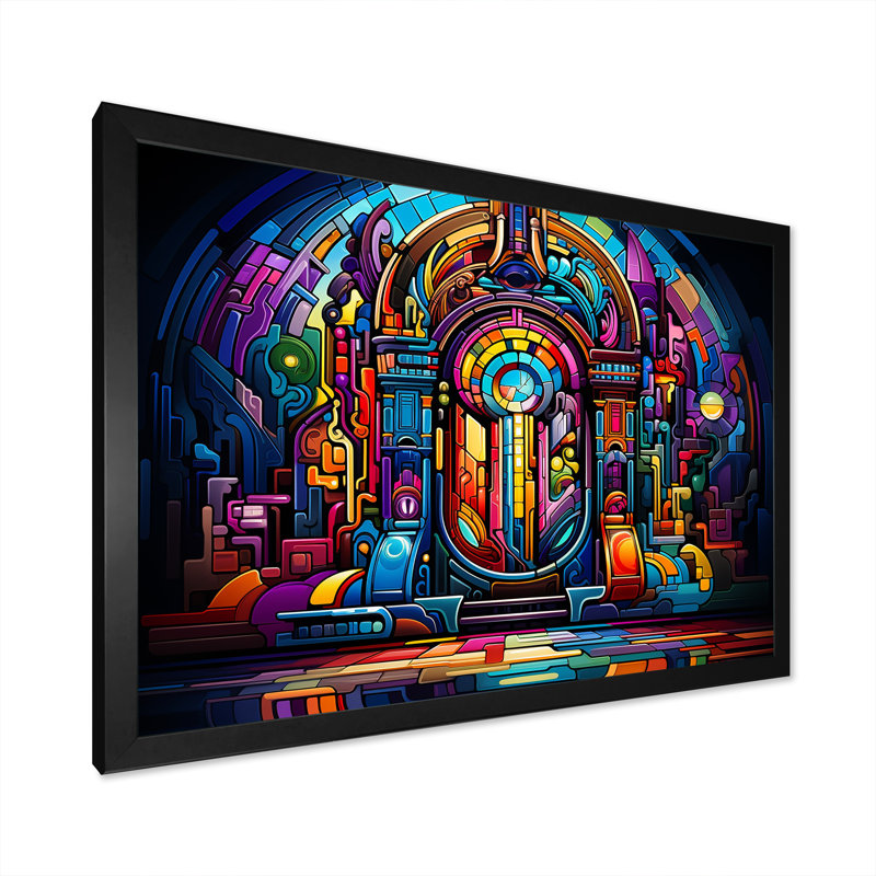 Multicolor psychedelic Jukebox Sound - Jukeboxes, art mural, Cadre d'angle fermé noir, H 12 po x l 20 po x P 1 po