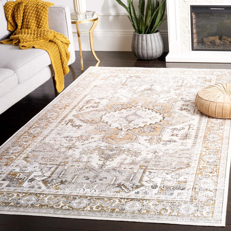 Carrew Machine Washable Non-Slip Area Rug in Beige & Gold, Rectangle 244 x 305cm