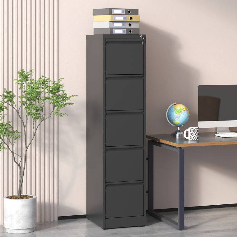 Metal Vertical File Cabinet With 5 Drawers And Lock, Office/Home, Tilt, Full Extension For Hassle- Access Lockable Office/Home Drawers, Steel Build, Efficient Handling