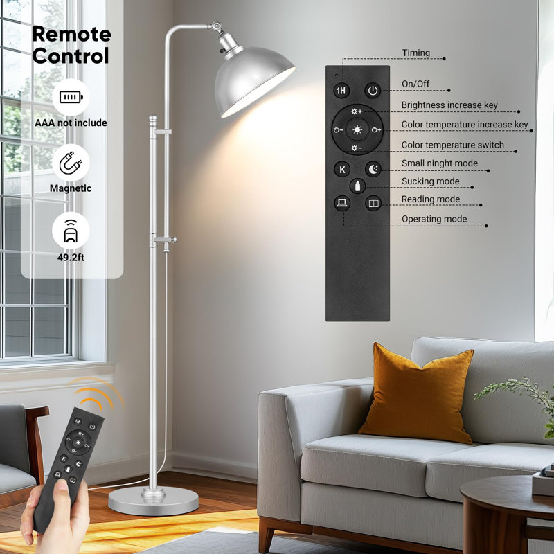 Lampe sur pied industrielle, Argent argent