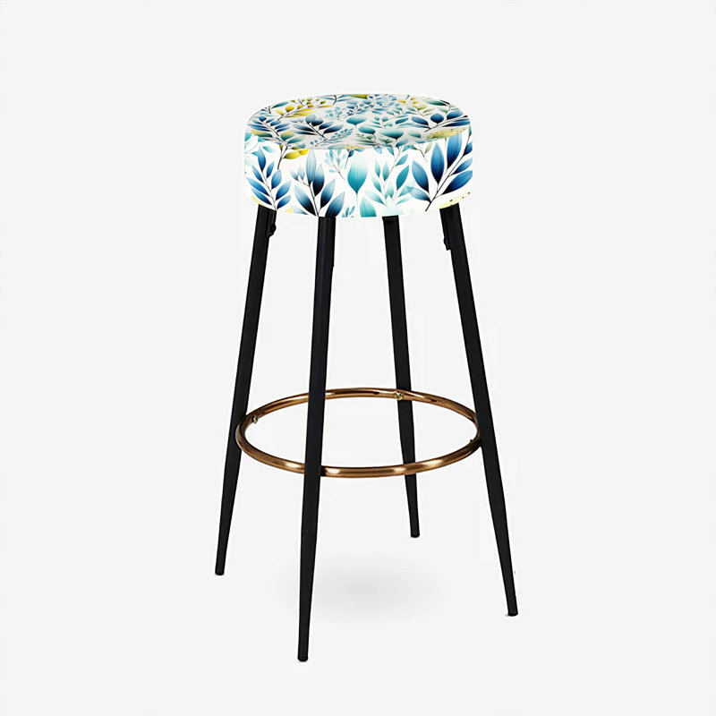 Motif botanique aquarelle à feuillage bleu - ensemble de 2 tabourets de bar botaniques