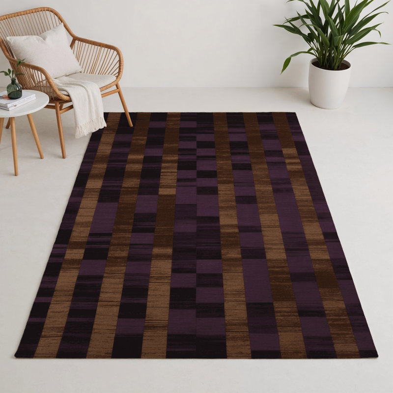 Checkered Brown Indoor and Outdoor Area Rug, Rectangle 5' x 7'