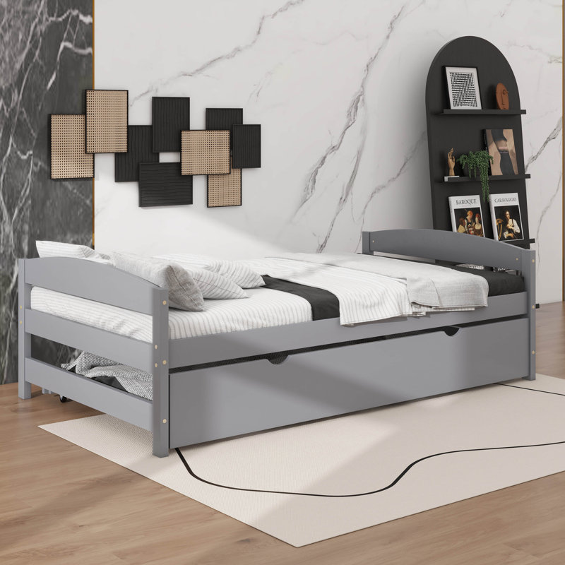 Twin Platform Bed with Trundle, Gray