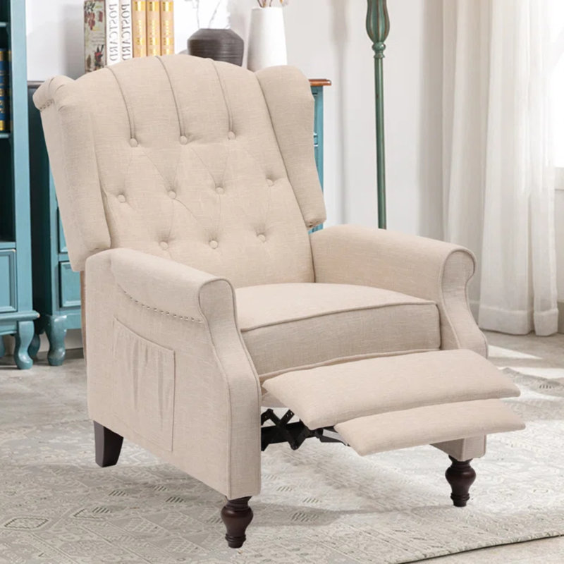 Fauteuil de massage inclinable à oreilles, Mélange de lin beige