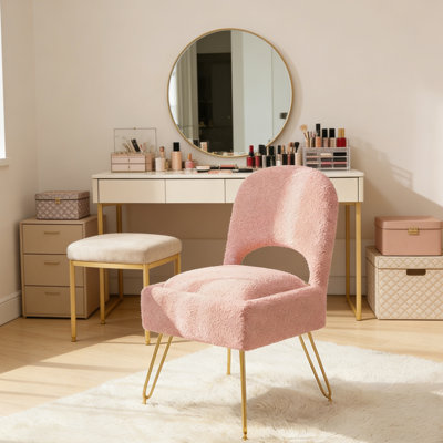 Modern Upholstered Teddy Accent Chair, Vanity Chair with Storage Box, Foldable Backrest，footstool