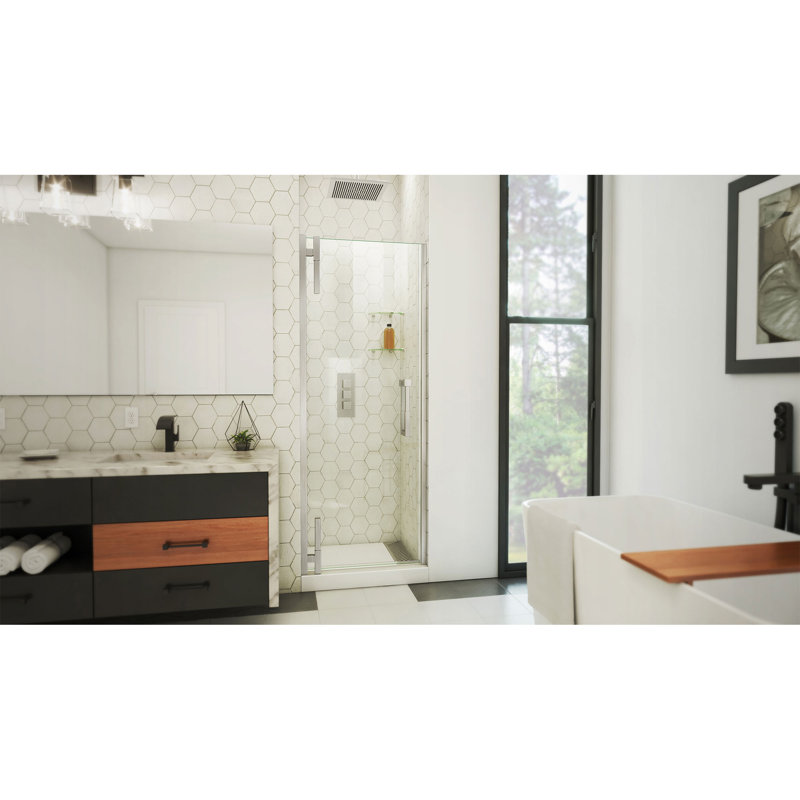 DreamLine Ascend 31 1/4 - 32 inch W x 72 inch H Frameless Pivot Shower Door in Brushed Nickel, Brushed Nickel, 32"