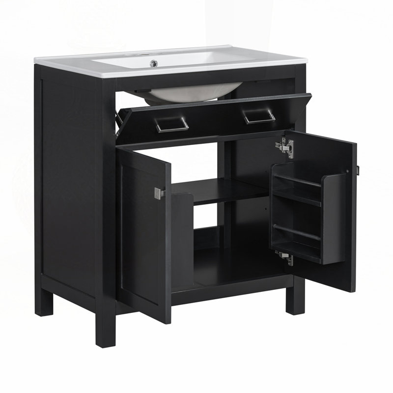 Meuble-lavabo 30 po avec lavabo en céramique, Noir