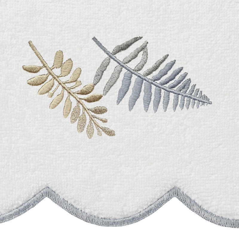 100% Turkish Cotton FERN TOSS Scallop 6PC Embellished Towel Set, White/Gray, 6 Piece Towel Set