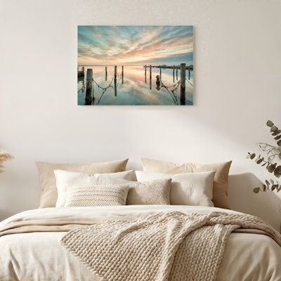«Gallery Wrap», art mural sur toile pour le salon, la chambre à coucher, le bureau ou le vestibule - décoration murale décorative avec marina au coucher du soleil