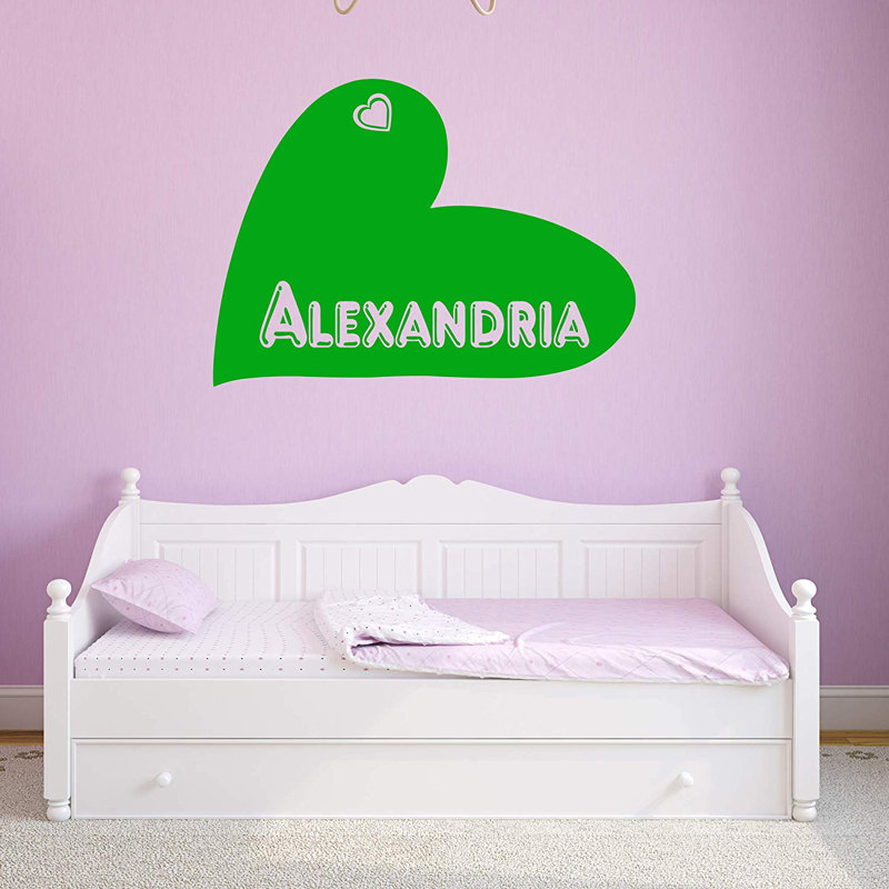 Décalcomanie murale personnalisée avec coeur Wheaton, H 13 po x l 17 po x P 0,01 po, Vert, Oui