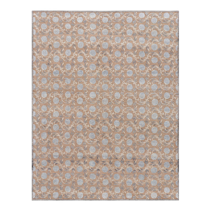 Rug & Kilim’S Modern Block Print Rug In Brown With Blue Floral Patterns