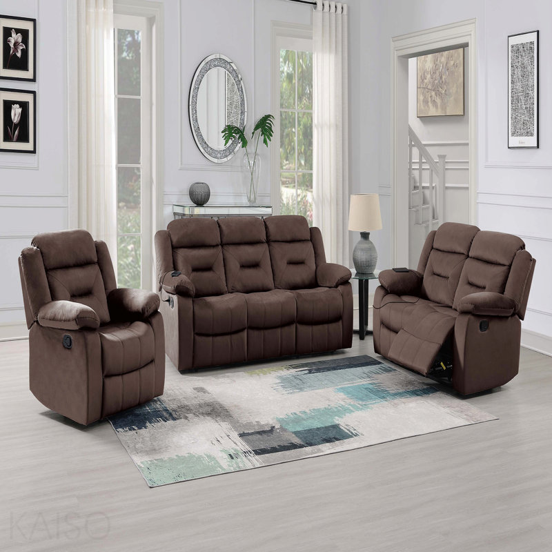 Causeuse manuelle 1pc avec accoudoirs rembourrés et rembourrés à l'horizontale Usb port chocolat finition principale mobilier de salon