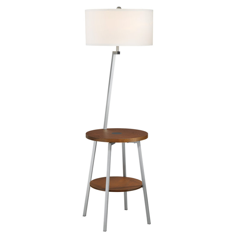 Hinojos 59'' Tray Table Floor Lamp, White, Silver