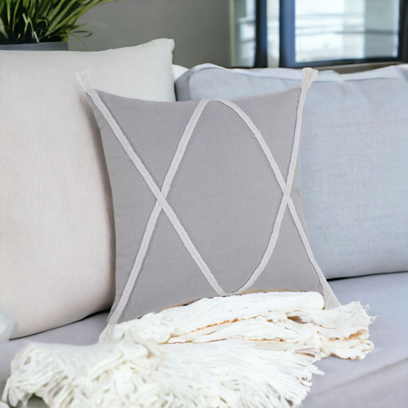 Coastal Reversible Pillow Insert, Light Gray/White