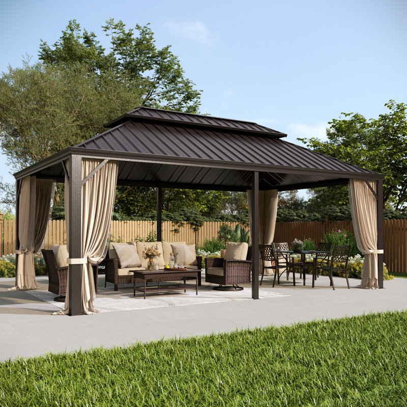 Hardtop Double-Roofed Aluminum Patio Gazebo, 20' x 12'