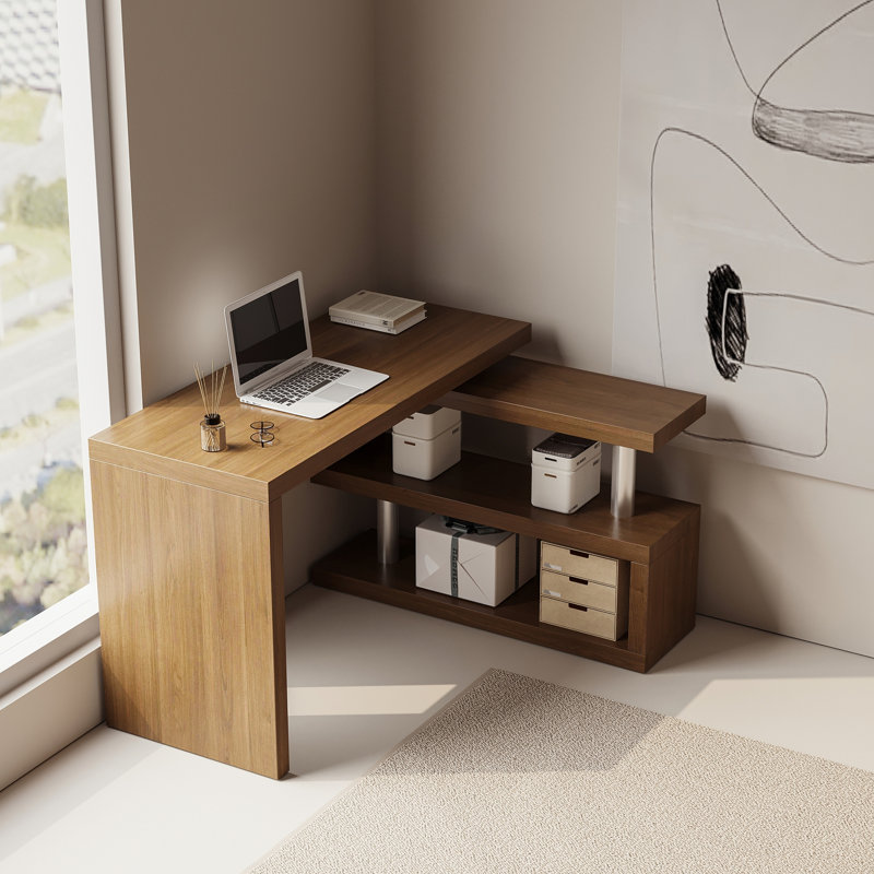 Modern 47"L Swivel Top Desk, Walnut