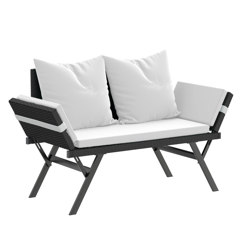 Rattan Outdoor Convertible Loveseat, Beige
