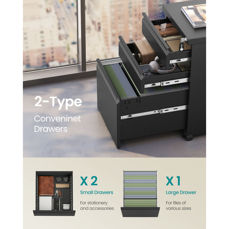 50cm Wide 3 -Drawer File Cabinet, Matte Black