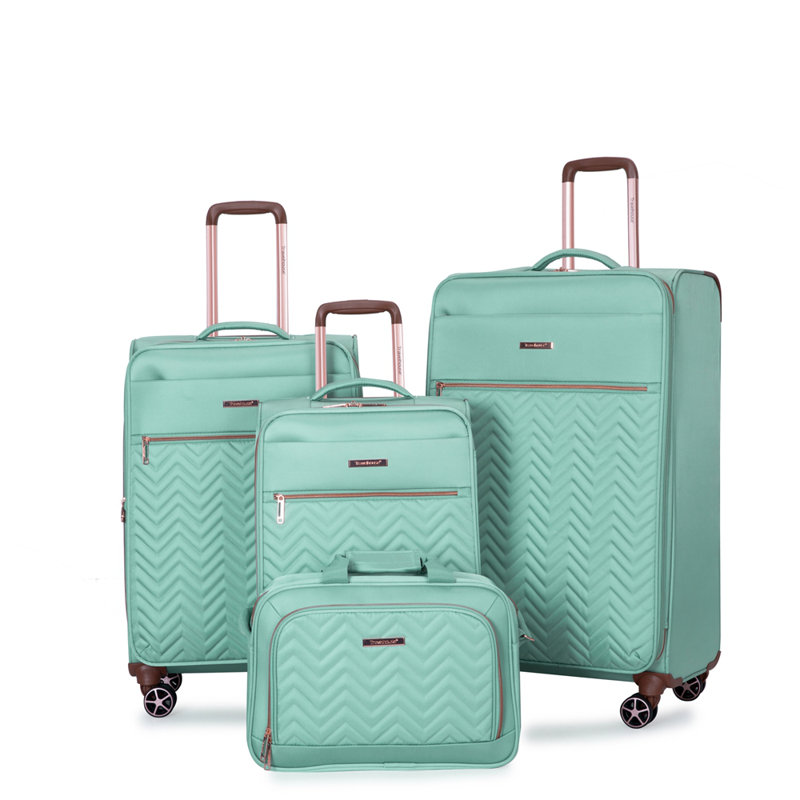 Ensemble de 4 pièces (16/20/24/28), Valise à roulettes Softshell Ensembles de bagage Terylene Valise durable, Vert