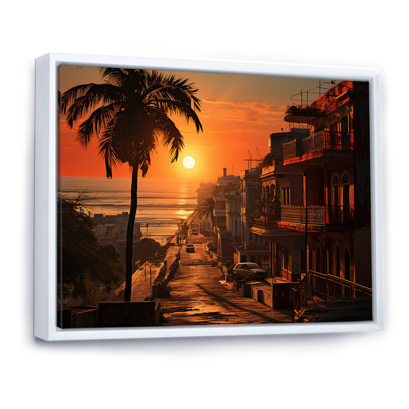 Havana Sunset Panorama II, Cadre flottant blanc, H 30 po x l 40 po x P 1,5 po