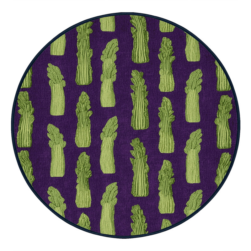 Washable Asparagus Purple Vegetables Area Rug, Round 8'