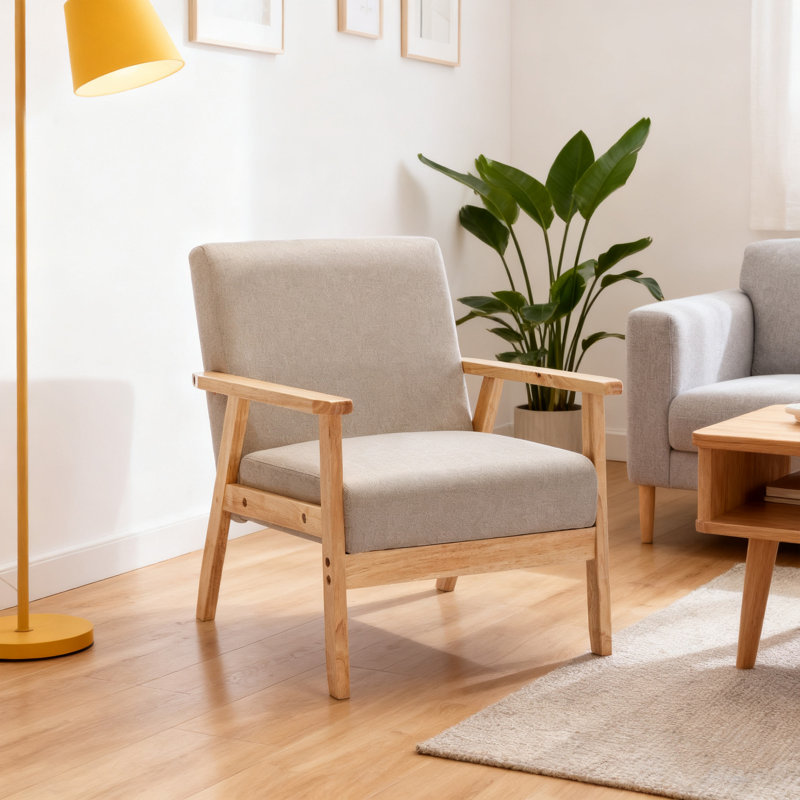 Chaise d'appoint Mid-Century moderne en bois massif avec revêtement en similicuir, Similicuir bleu