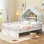 Lit maison en bois avec tablette de rangement pour tête de lit, parfait pour les chambres d'enfants et les solutions peu encombrantes