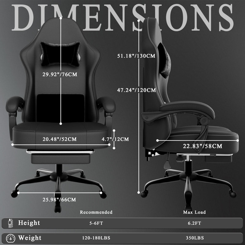 Gaming Chair With Pocket Spring Cushion And Footrest, Ergonomic Computer Chair For Adults, Breathable Pu Leather Game Chair, Adjustable Headrest And Lumbar Support Office Desk Chair