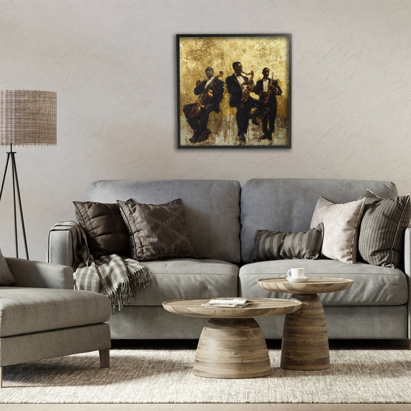 Golden Era Musiciens Abstraction, giclée encadrée, design par Marta Wiley, H 17 po x l 17 po, Giclée encadrée noir minuit