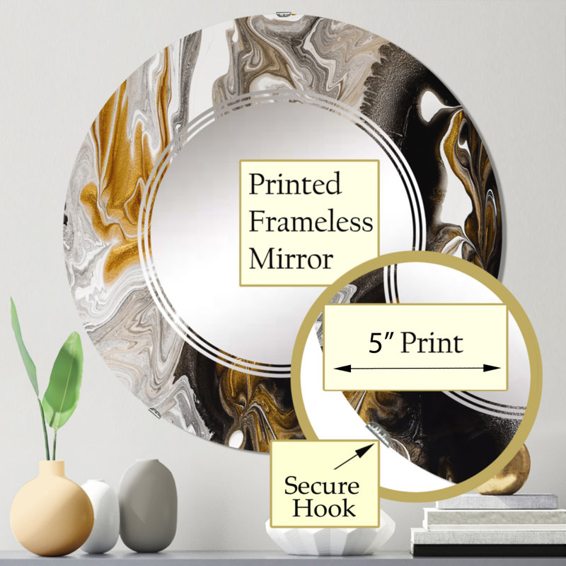 Gold Black Marble Waves Wall Mirror, Modern - Gold And Black Marble Waves II, 24" x 24"