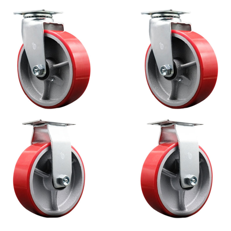 Ensemble de roulettes Poly sur fonte avec roulement à billes 2 pivotant 2 Rigid_20S620-PUB-2-R-2, Vert