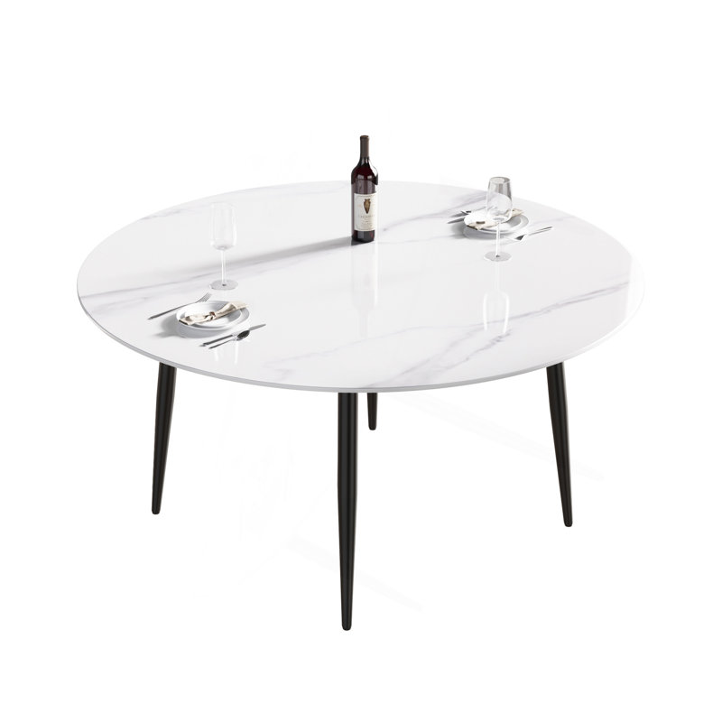 Table de salle à manger moderne 59,05 "en pierre artificielle ronde en métal noir pour 6 personnes