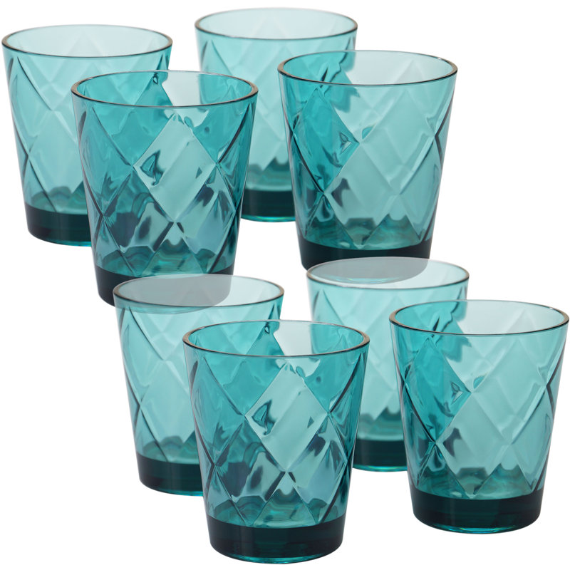 Teal Diamond Pattern 15 oz Acrylic Whiskey Glass Set of 8