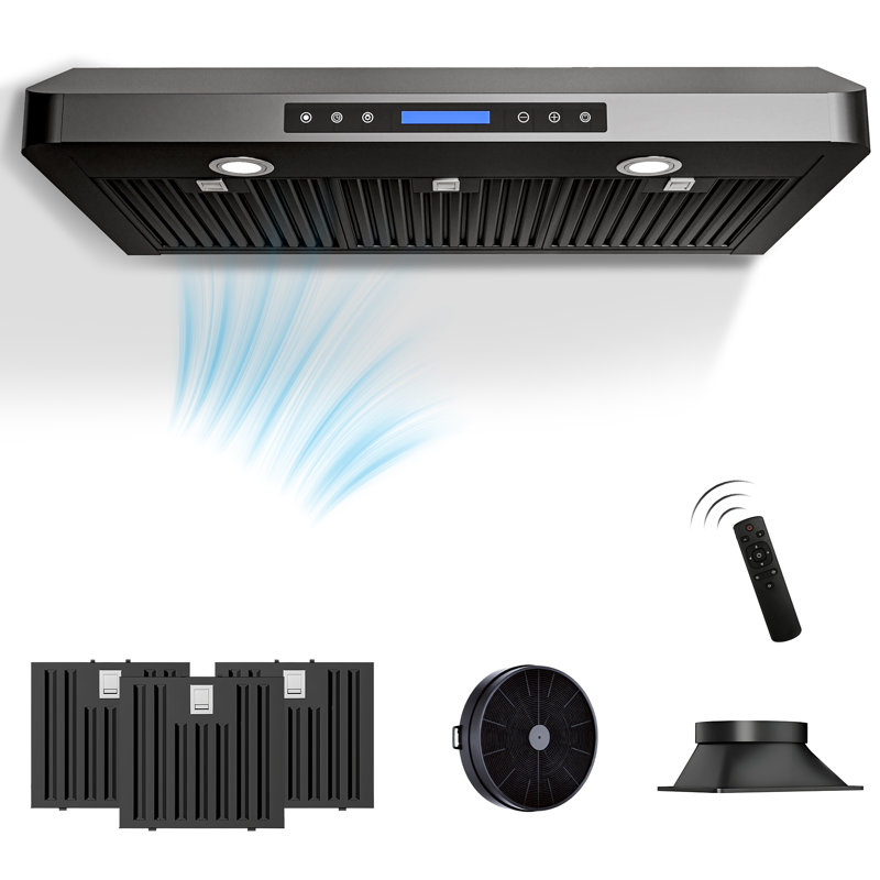 Hotte sous un meuble à conduit 42 pouces avec télécommande à 4 vitesses en acier inoxydable noir et contrôle tactile avec lumières DEL