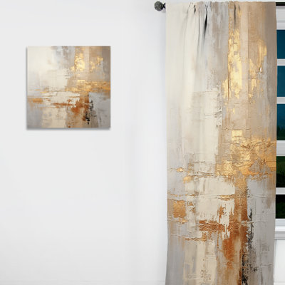 Rideau moderne doré et blanc à motif abstrait en velours obscurcissant - 1 panneau