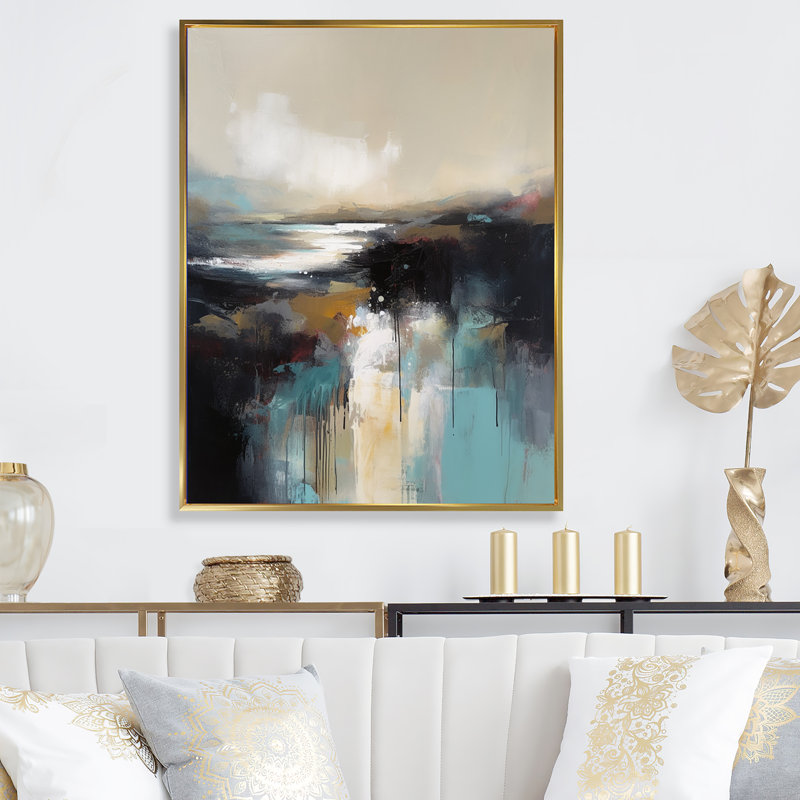 " Serene Waters In Marble II ", 20" H x 12" W x 1" D, Gold Floater Framed
