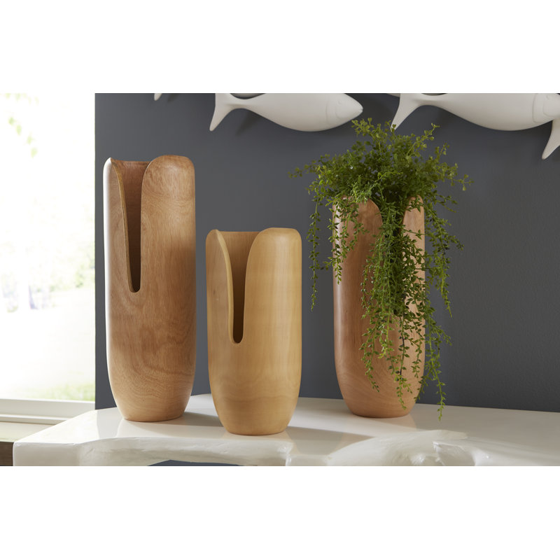 Interval Wood Vase, Brown, 12" H x 6" W x 6" D