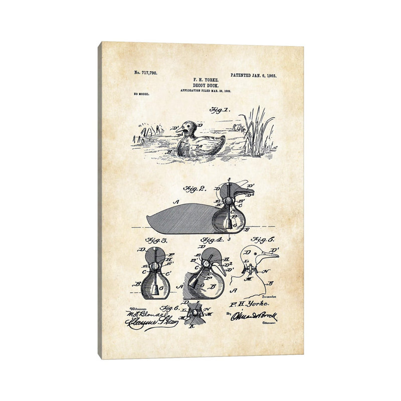 Duck Decoy (1903) by Patent77 - Wrapped Canvas Print, 66.04 cm H x 45.72 cm W x 3.175 cm D