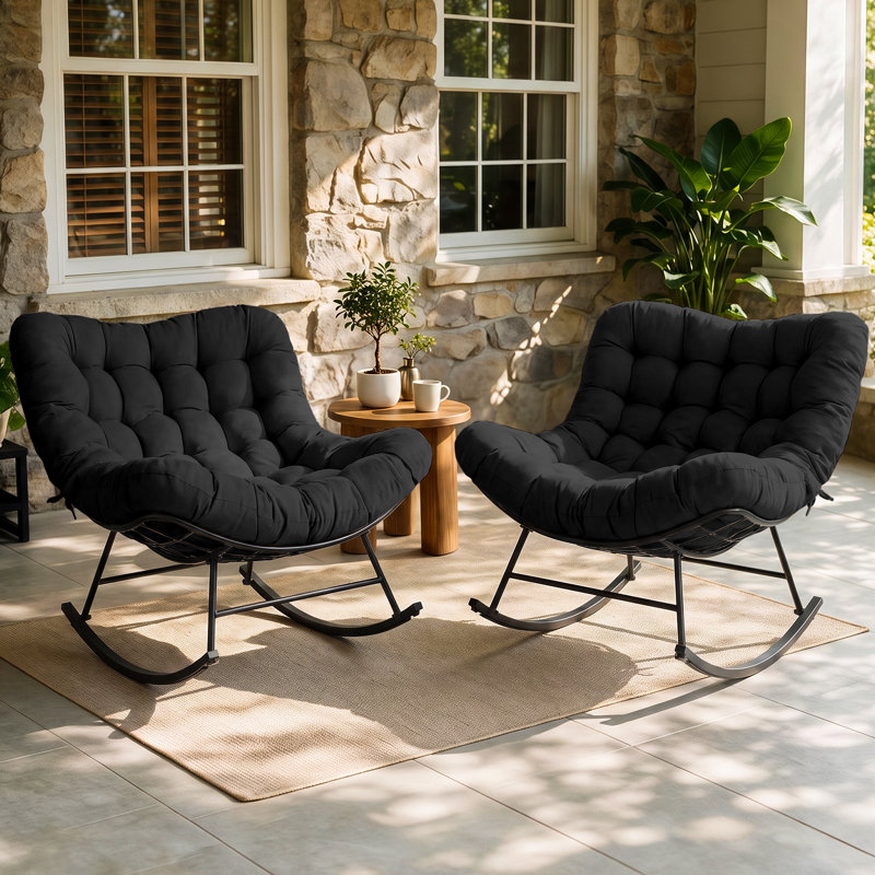 Ensemble de chaises berçantes surdimensionnées pour 2 personnes avec coussins de 6,8 po Constantino, Noir