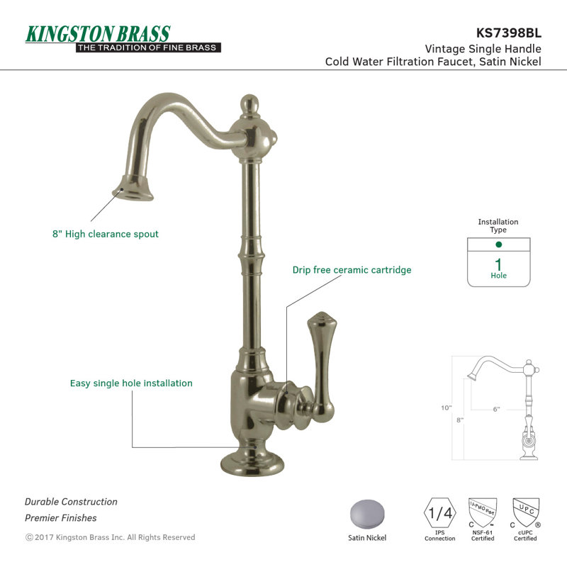 Vintage Cold Water Dispenser and Swivel Spout, Brushed Nickel