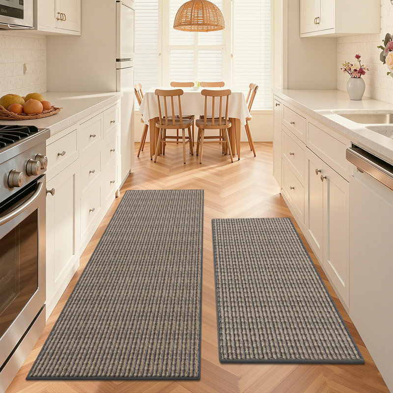 Machine Washable Non-Slip Kitchen Mat, Brown, Rectangle 5' x 2'